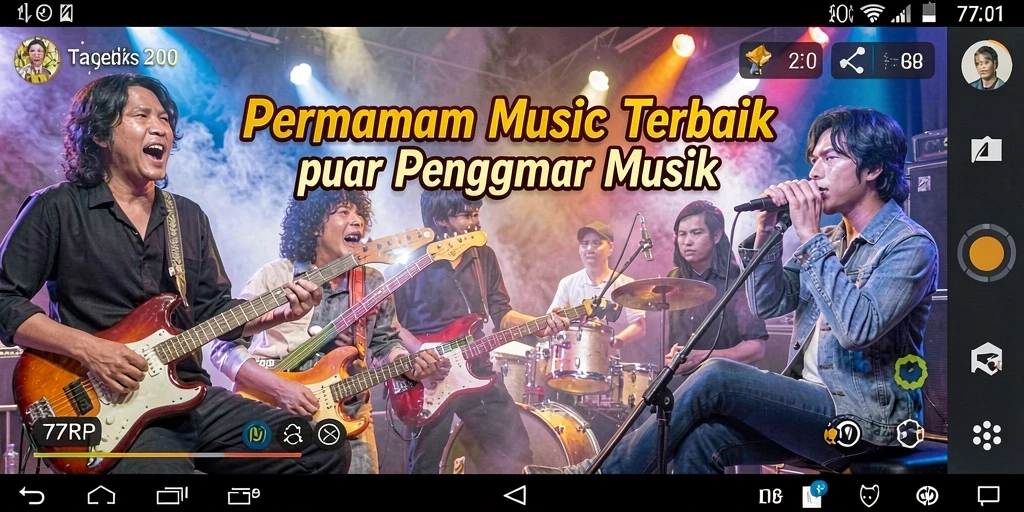 Tampilan gameplay seru dalam aplikasi musik 77RP.