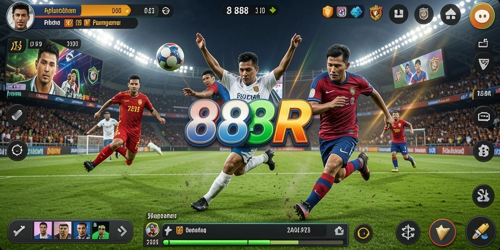 Screenshot utama 888R menunjukkan pemain beraksi dalam berbagai permainan olahraga.