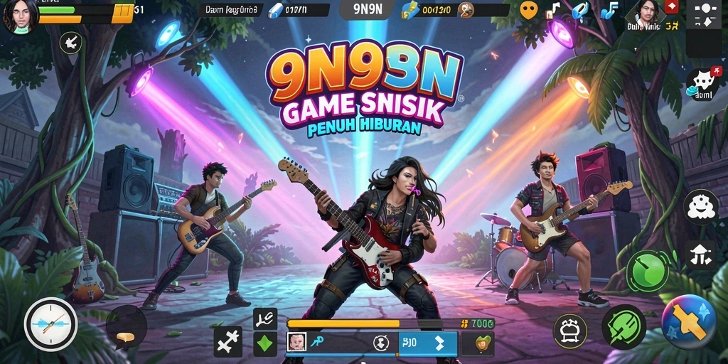 Screenshot permainan 9N9N menampilkan pengalaman musik interaktif.