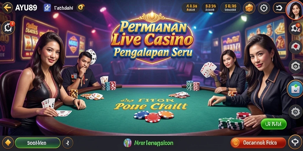 Menampilkan dealer profesional dan suasana permainan Live Casino yang mendebarkan.