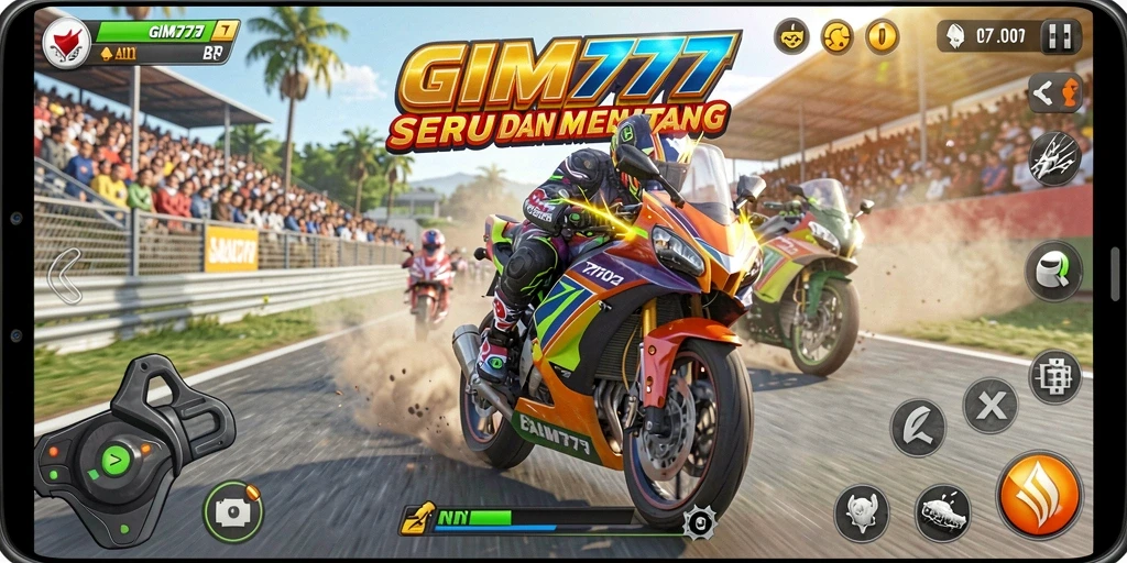 Tampilan gameplay mendebarkan GIM777 dengan balapan motor yang cepat.