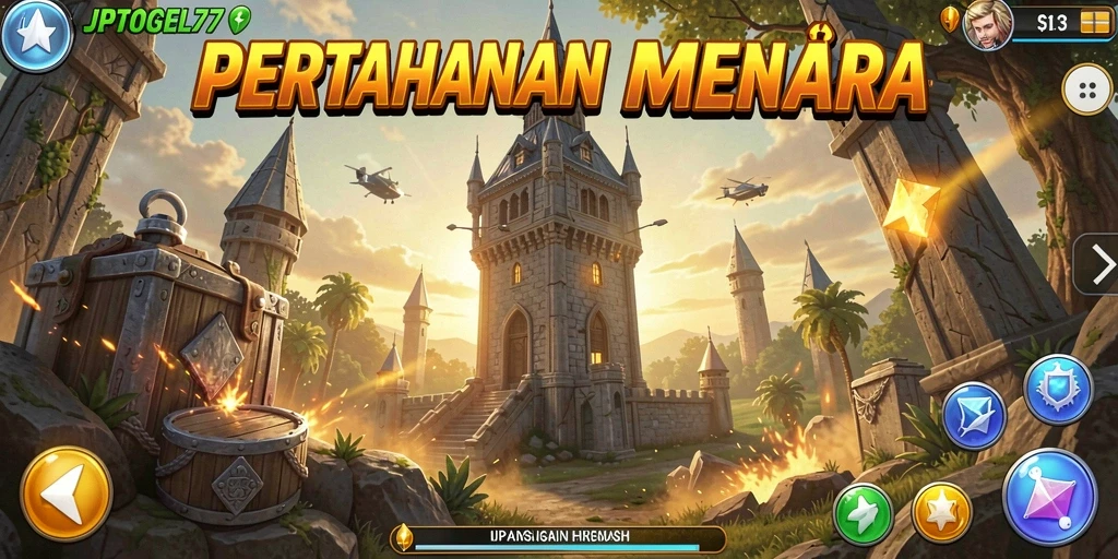 Tampilan gameplay seru JPTOGEL77 dalam mode Tower Defense.