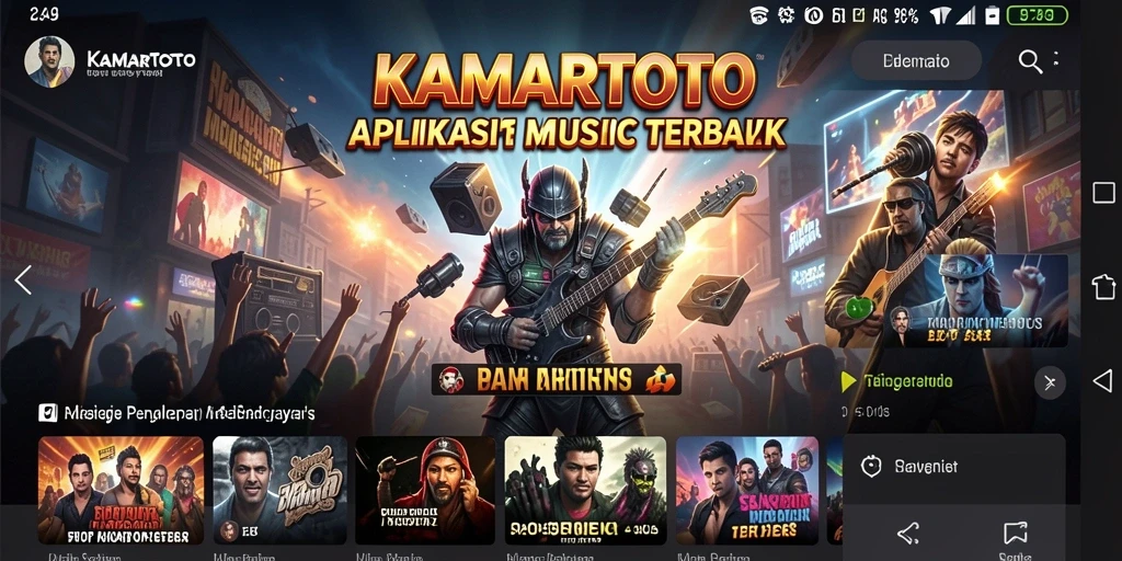 Screenshot KAMARTOTO menampilkan antarmuka pengguna yang menarik dengan berbagai lagu.