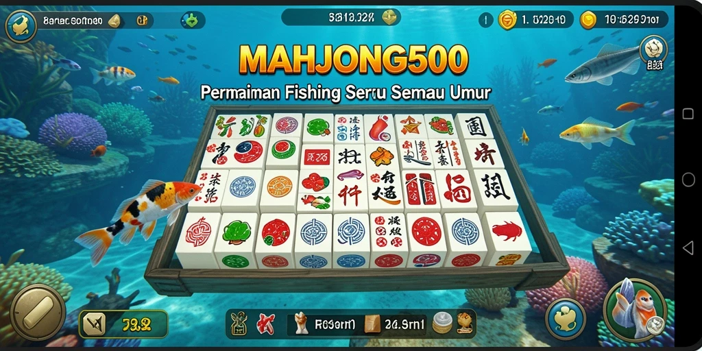 Screenshot gameplay <strong>MAHJONG500</strong> yang menunjukkan aksi memancing yang seru.