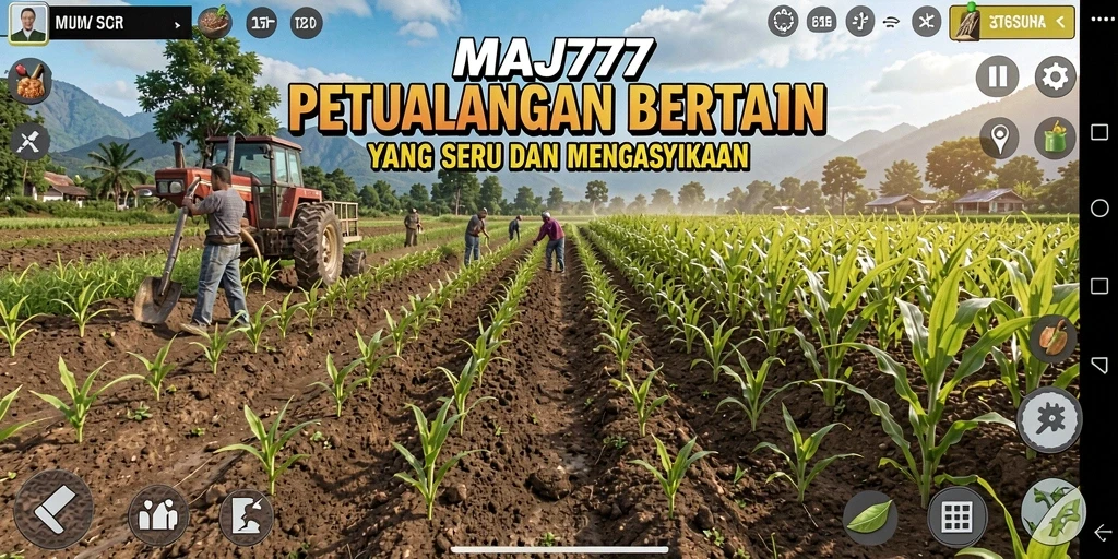 Screenshot gameplay MAJ777, menampilkan suasana pertanian yang indah.