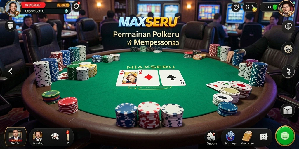 Screenshot gameplay MAXSERU dengan aksi poker yang intens.