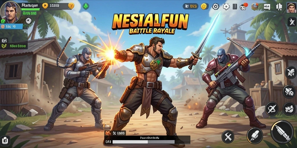 Screenshot gameplay NESIAFUN menunjukkan aksi penuh adrenalin dalam pertarungan Battle Royale.
