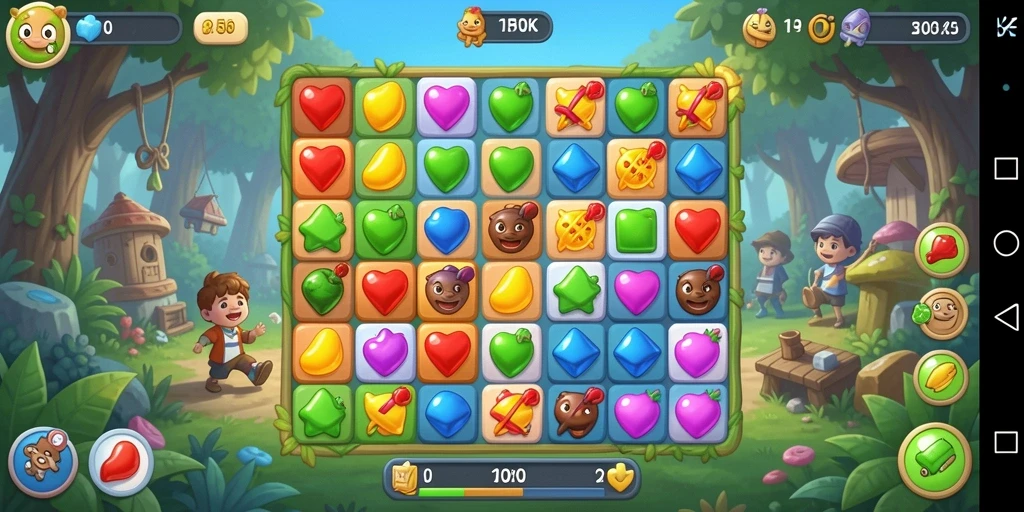 Menampilkan gameplay RPOK dengan tantangan seru Match-3.