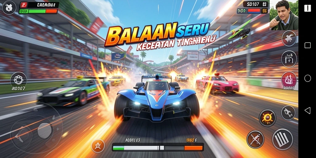 Tampilan gameplay Racing di SD107 dengan mobil yang melaju kencang.