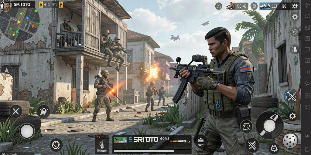 Tangkapan layar gameplay SRITOTO menampilkan aksi tembak-menembak yang seru.