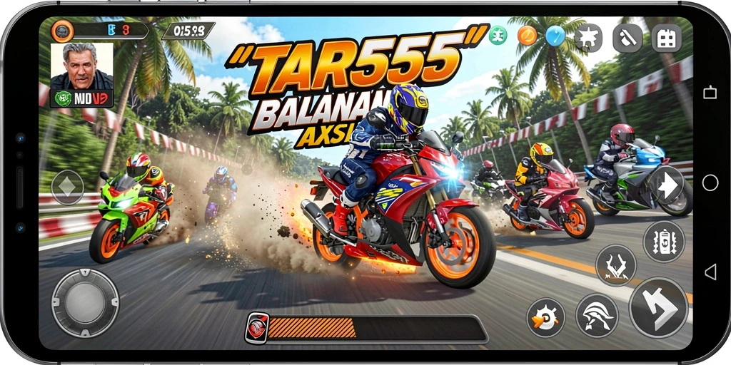 Screenshot menampilkan aksi balapan motor yang mendebarkan.
