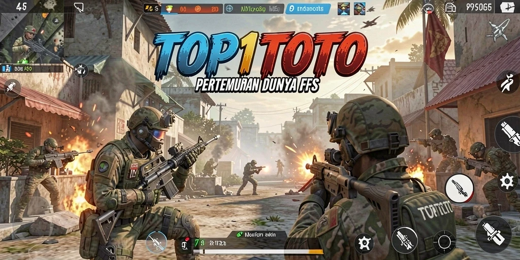 Screenshot menunjukkan aksi pertempuran seru dalam game FPS TOP1TOTO.
