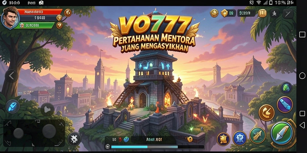Screenshot VO777 menampilkan pertempuran menara yang intens dan strategi yang kompleks.